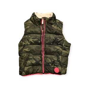 GAP Kids Camouflage Puffer Vest with Pink Trim